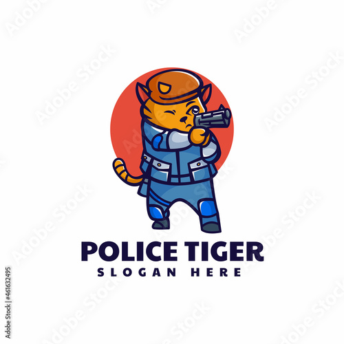 Vector Logo Illustration Police Tiger Mascot Cartoon Style.