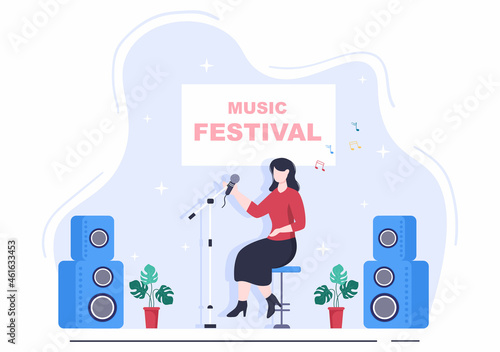 Music Festival Background Vector Illustration With Musical Instruments and Live Singing Performance for Poster, Banner or Brochure Template