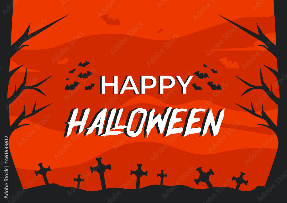 Helloween day background template for banner, poster, cover, social media. Vector graphics eps 10.  Holiday background. Celebration dark halloween template.