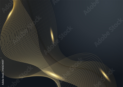 Black abstract presentation background. Black gold background overlap dimension abstract geometric modern. Elegant navy black gold background with overlap layer. Suit for business and corporate