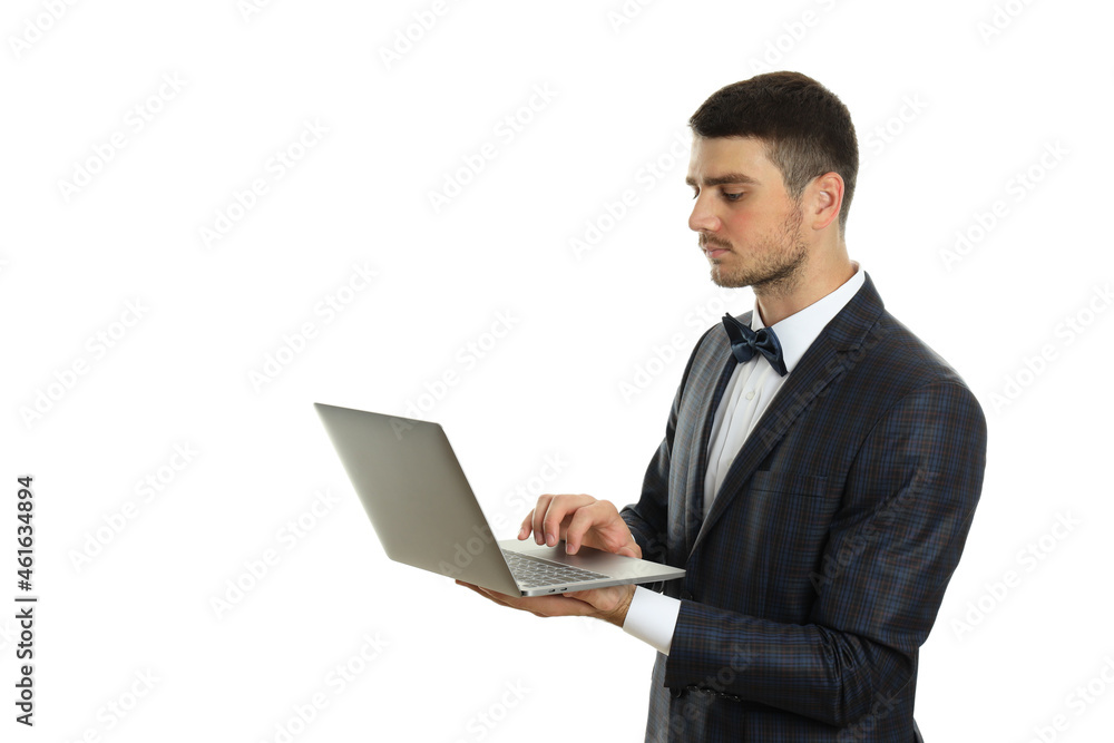 Businessman with laptop isolated on white background Businessman with laptop isolated on white background