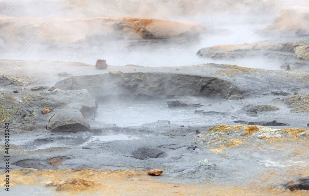 Steaming fumarole in geothermal area of Hverir, Iceland