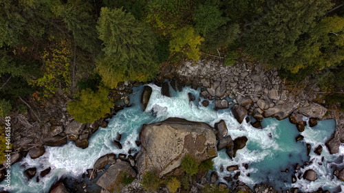 river in the mountains, top view of the mountain river, autumn landscape