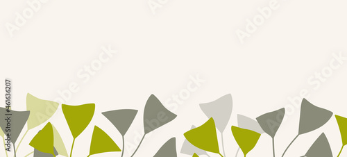 Floral web banner with drawn color exotic leaves. Nature concept design. Modern floral compositions with summer branches. Vector illustration on the theme of ecology, natura, environment