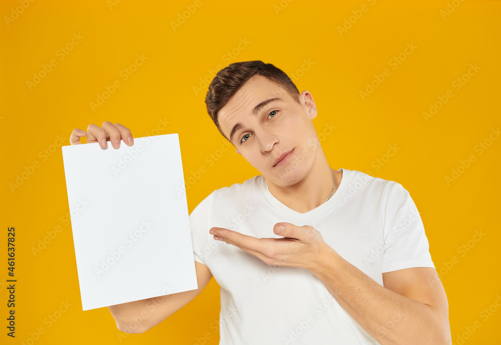 man in white paper t-shirt presentation Copy Space Studio man in white paper t-shirt presentation Copy Space Studio
