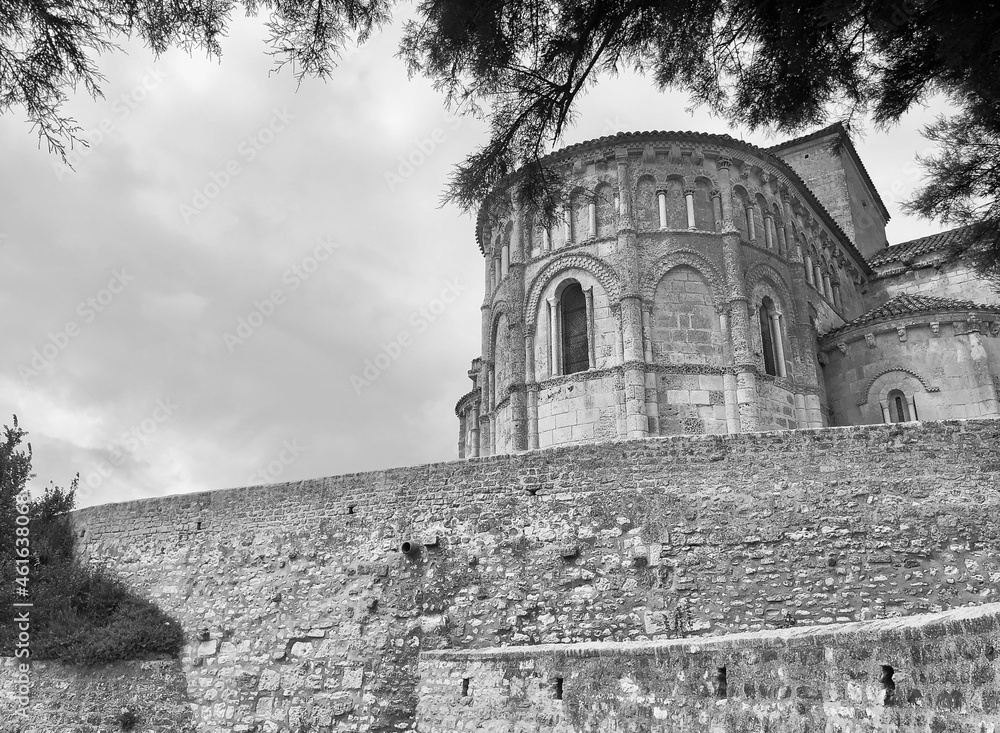 Medieval stone church in black and white Medieval stone church in black and white