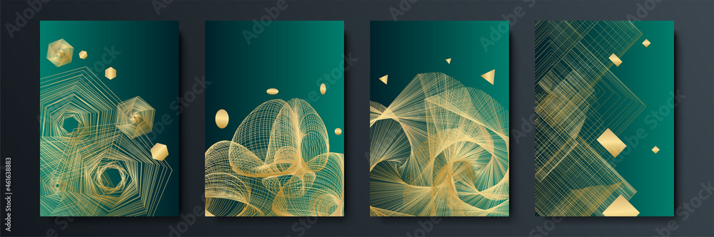 Modern simple dark green and gold glitter abstract geometric background ...