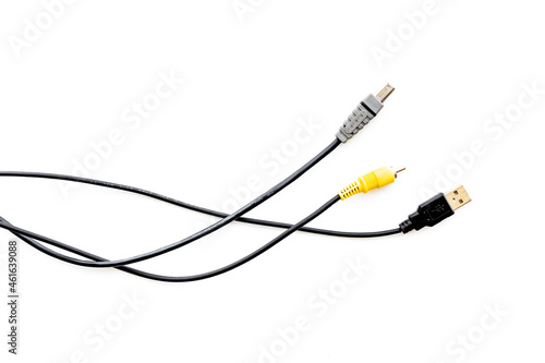 Cables for charging smartphone or laptop, top view