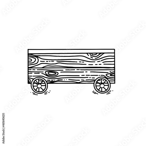 Antique wooden farmer carriage hand drawn sketch in vector. Agriculture transport timber truck for harvest, goods, products. 