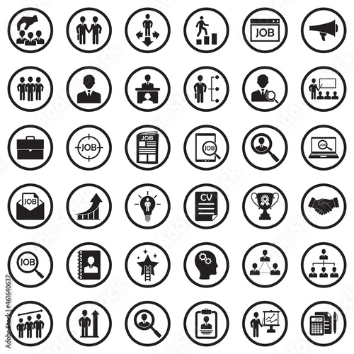 Career And Business Icons. Black Flat Design In Circle. Vector Illustration.