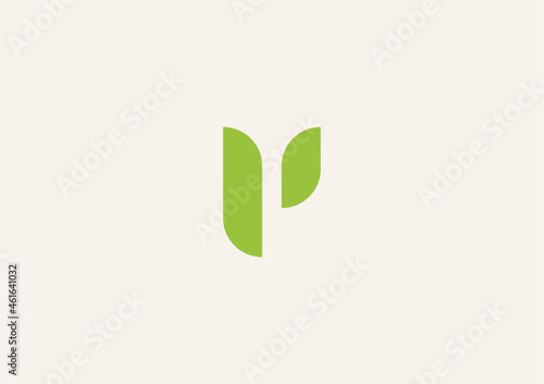 letter P form with leaf icon logo vector. Logo Icon Symbol Vector Design Template.
