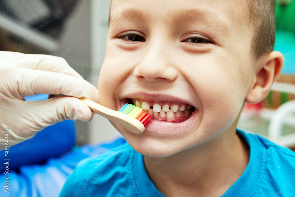 little boy brushing teeth with toothbrush closeup mouth little boy brushing teeth with toothbrush closeup mouth