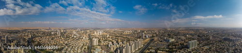 Super wide panorama of city from the sky at big height