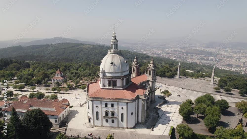 Sameiro Sanctuary in city of Braga, Portugal, aerial drone orbit shot Sameiro Sanctuary in city of Braga, Portugal, aerial drone orbit shot
