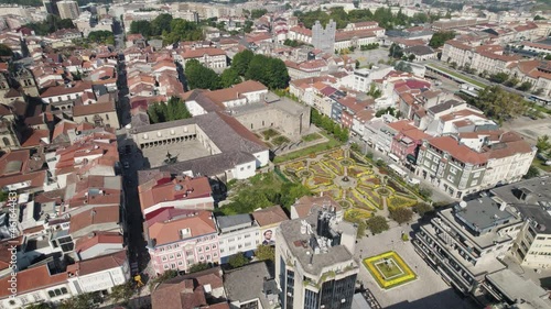 Aerial orbit view Beautiful Santa Barbara Garden in Braga Downtown - Portugal photo