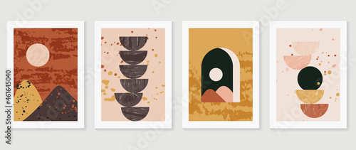 Set of abstract art background vector. Watercolor hand painted illustration for wall art, Wall decoration, poster, canvas prints, postcard and cover design.  