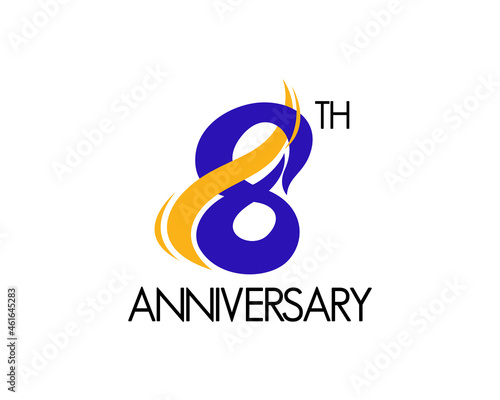 8 years anniversary logo design with abstract concept and ribbon icon. 8th celebration number