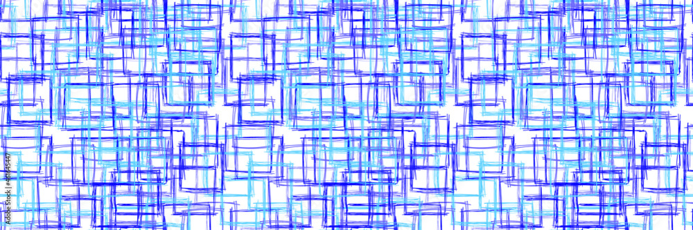 Fototapeta premium Vector Seamless Pattern, Scribble Lines, Freehand Drawn Squares, Colorful Blue Illustration, Background Template.