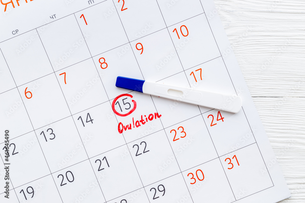 Ovulation day mark in calendar with ovulation home test Ovulation day mark in calendar with ovulation home test