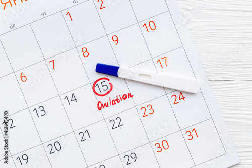 Ovulation day mark in calendar with ovulation home test
