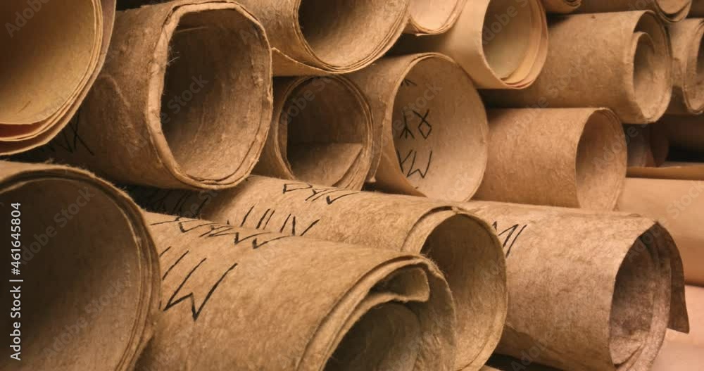 Scrolls stacked on a pile. Medieval manuscripts library. Scrolls stacked on a pile. Medieval manuscripts library.