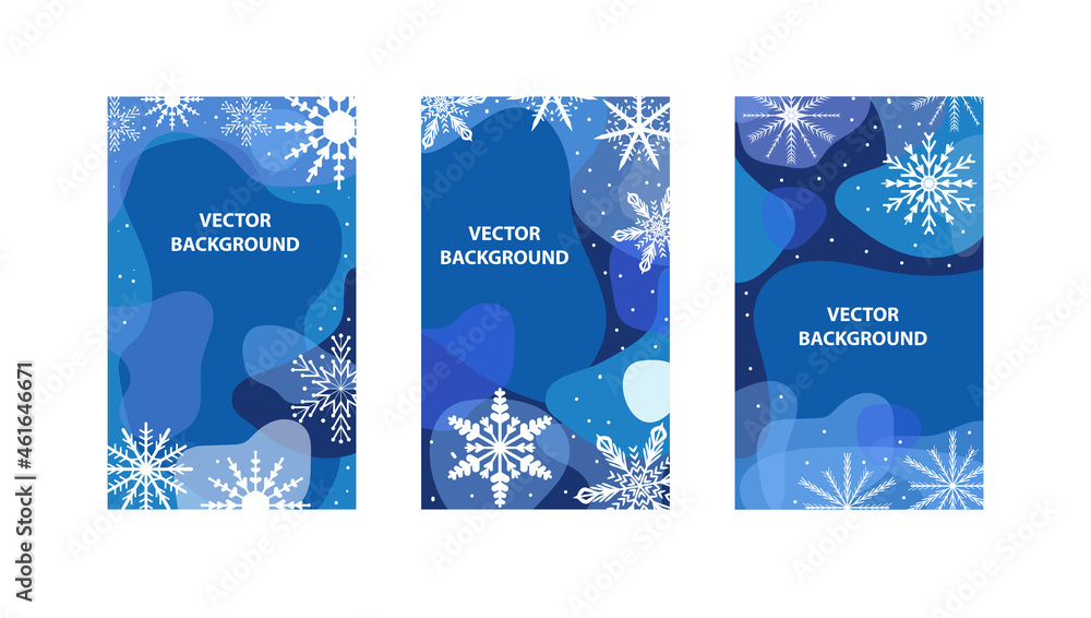 Winter Abstract poster set in modern hipster style.Trendy contemporary art with snowflakes. Vector illustration