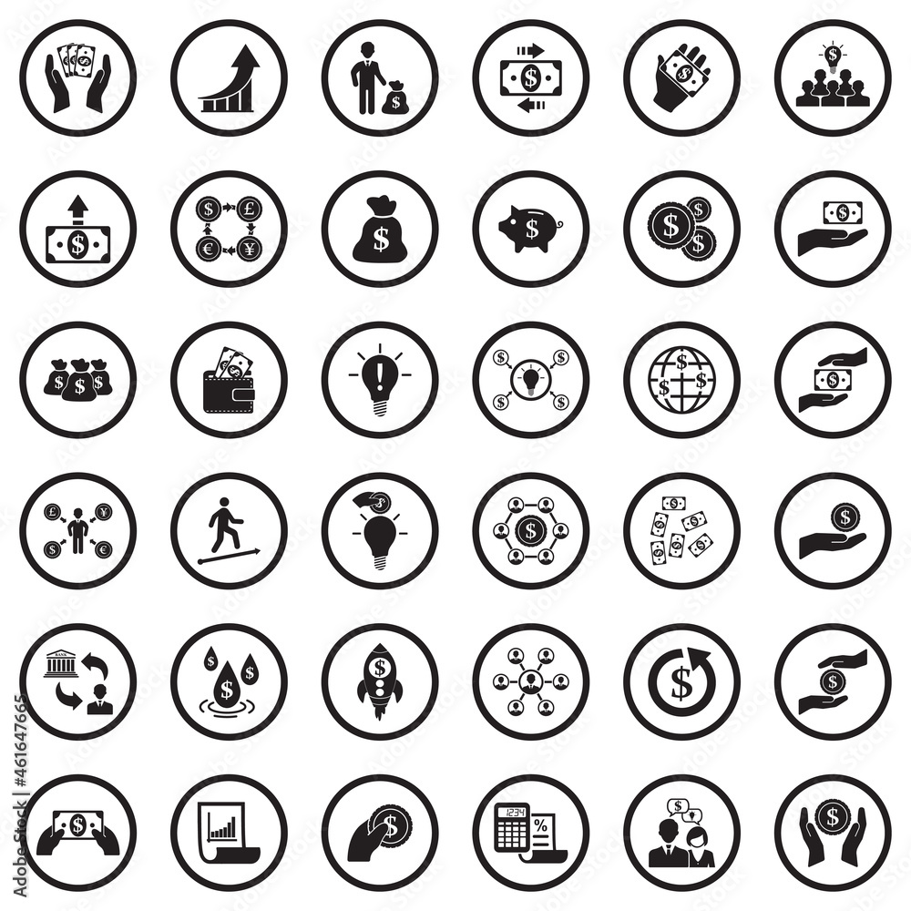 Crowdfunding Icons. Black Flat Design In Circle. Vector Illustration. Crowdfunding Icons. Black Flat Design In Circle. Vector Illustration.