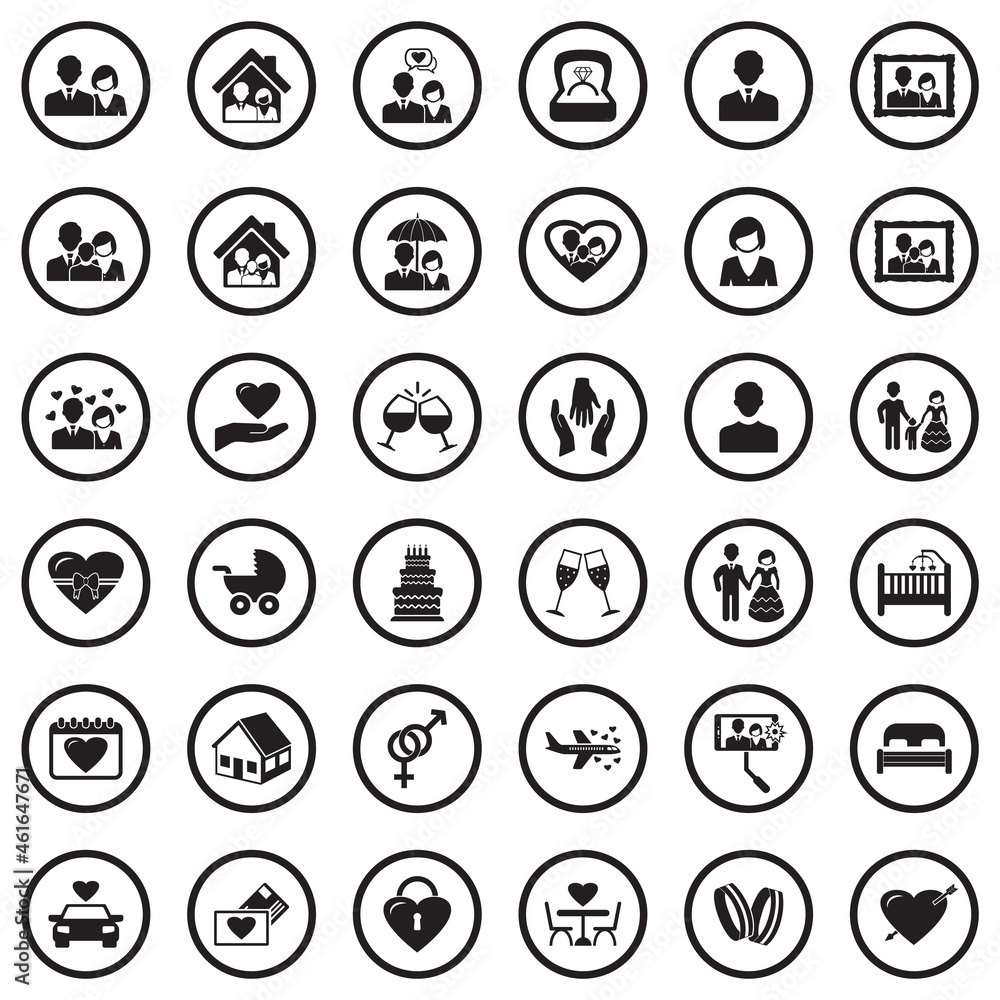 Couple Icons. Black Flat Design In Circle. Vector Illustration. Couple Icons. Black Flat Design In Circle. Vector Illustration.