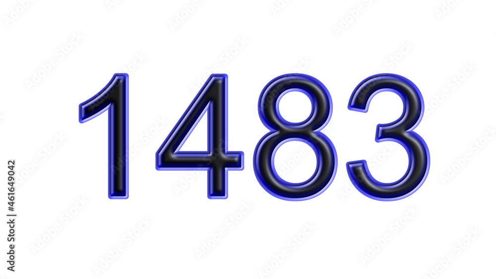 blue 1483 number 3d effect white background