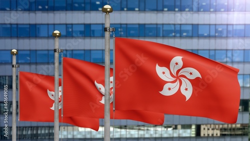 Canvas Print 3D, Hongkong flag waving on wind