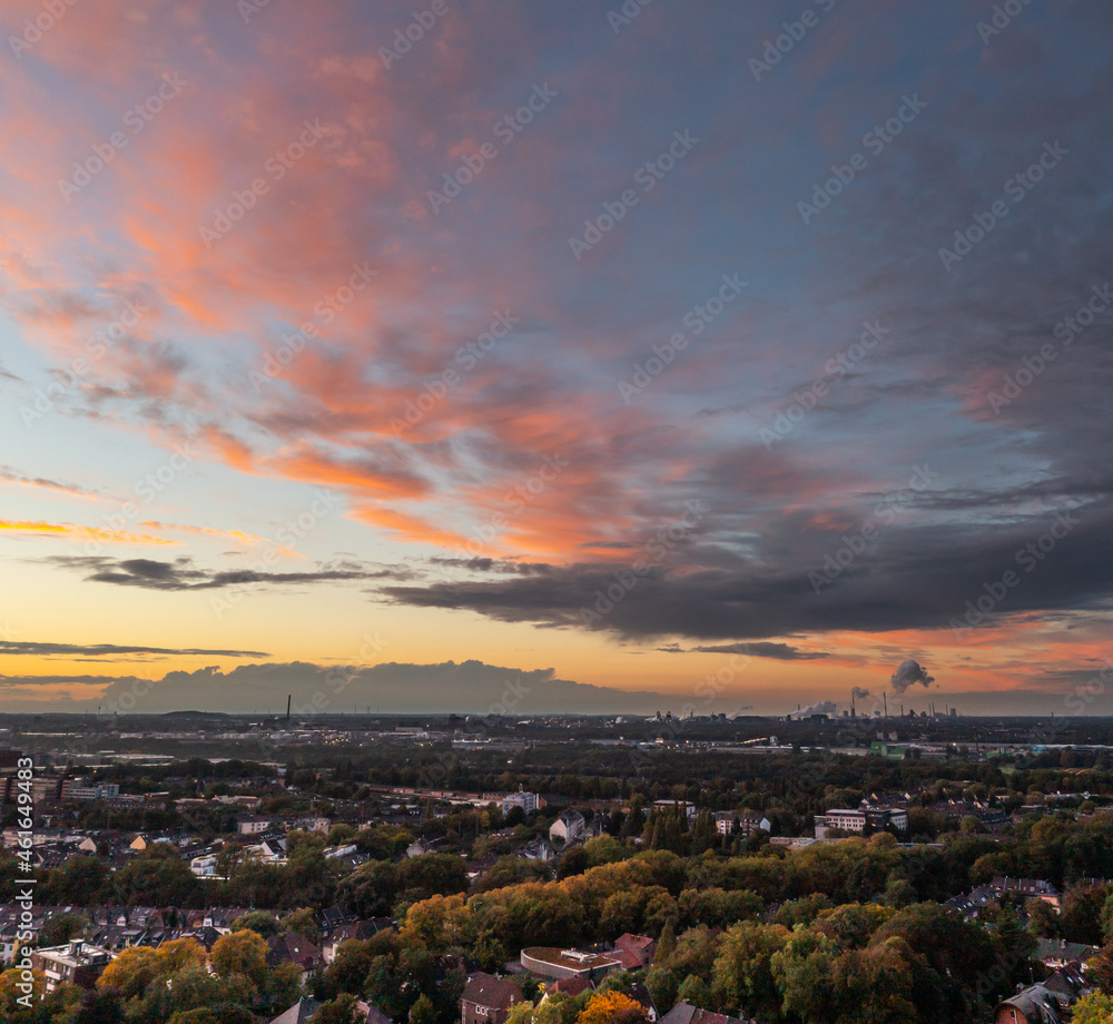 Romantic sunset over the skyline of Duisburg in autumn Romantic sunset over the skyline of Duisburg in autumn