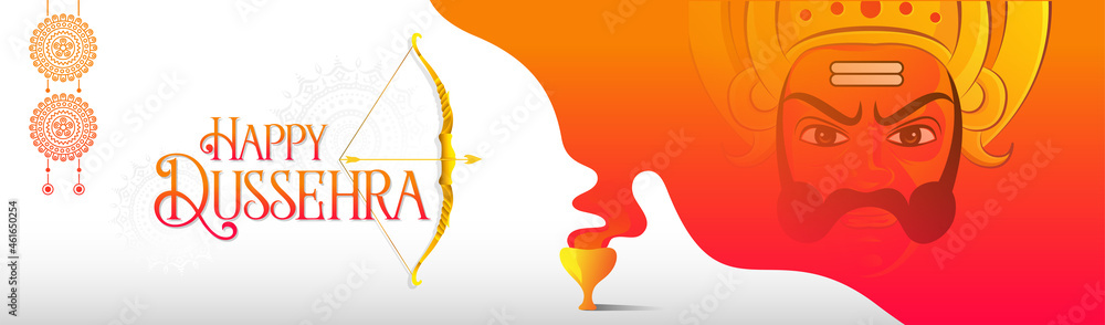 Happy Dussehra Festival Header Banner Background Template With Ravana Face  Illustration Stock Vector | Adobe Stock