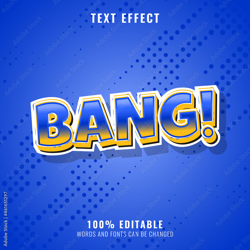 funny bang editable comic text effect with blue and yellow color