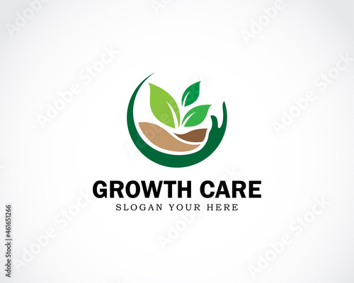 Growth logo creative care nature farm leave design concept