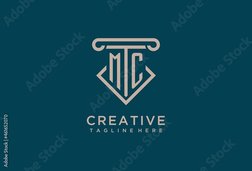 MC initial with pillar icon design, clean and modern attorney, legal firm logo