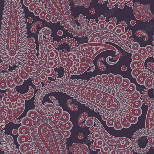 Paisley vector seamless pattern with Birds. Damask style fabric illustration