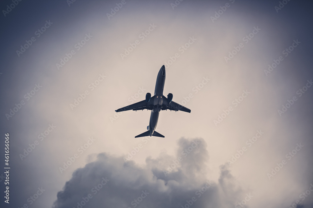 plane and gray sky, plane takes off into the sky plane and gray sky, plane takes off into the sky