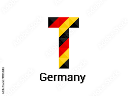 Creative Letter T with 3d germany colors concept. Good for print, t-shirt design, logo, etc. Vector illustration.
