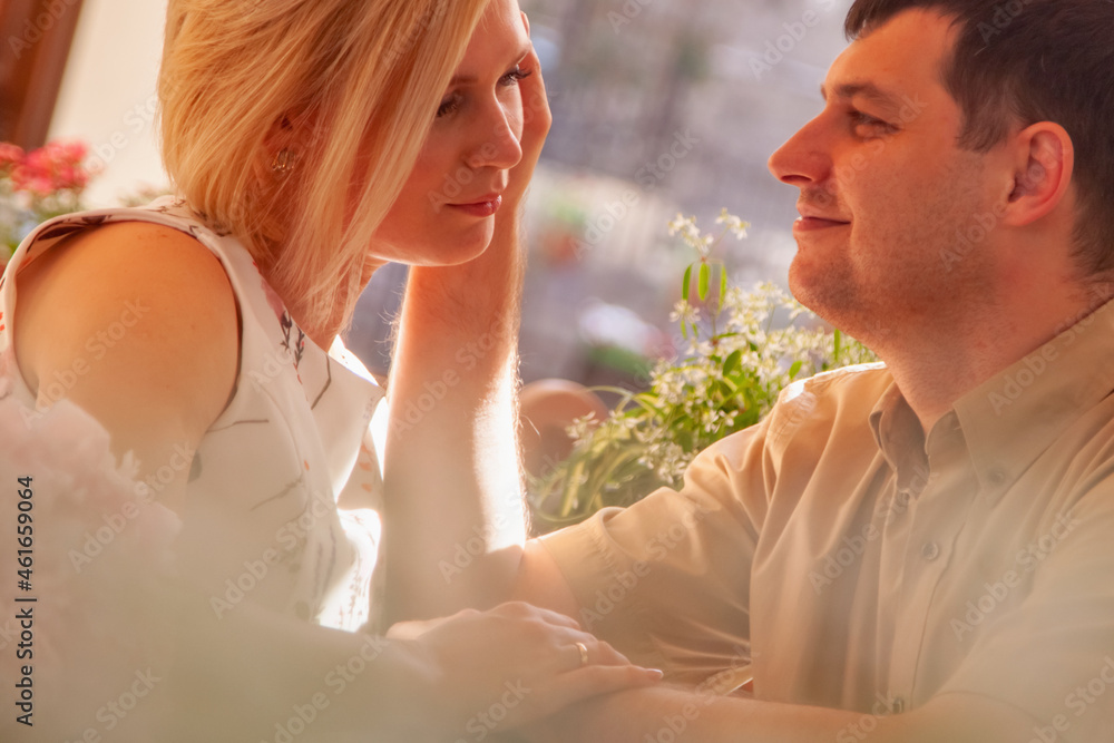 Lovely happy couple. Romantic photo of couple in love. as symbol of love and tenderness. Horizontal image. Lovely happy couple. Romantic photo of couple in love. as symbol of love and tenderness. Horizontal image.