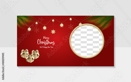 christmas and new year banner template, with transparent circle frame.