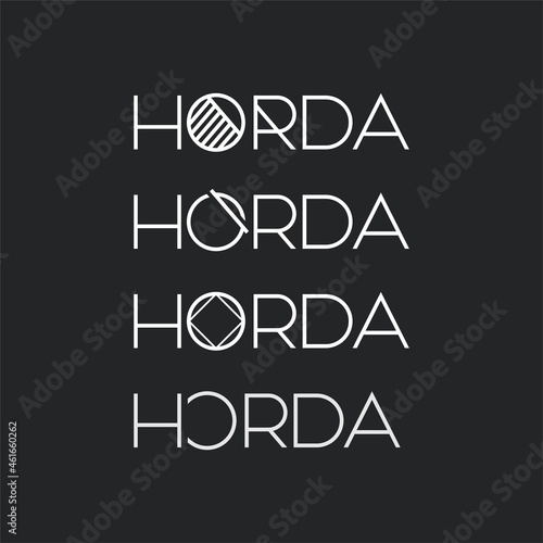 "HORDA" means geometric "chord". Logo elements: chord, segment, arc and secant. Vector.