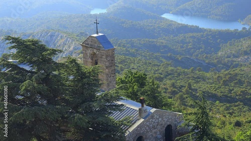 Bell tower of the Notre-Dame-de-Victoire chapel on the Montagne Sainte-Victoire mountain in Provence, France photo