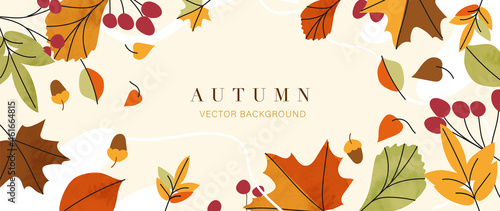 Autumn background vector. Autumn shopping event illustration wallpaper with hand drawn icons set. This design good for banner, sale poster, packaging background and greeting card.