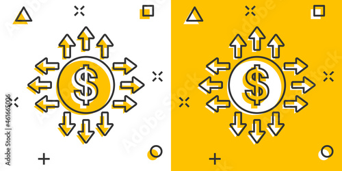 Growth arrow icon in comic style. Revenue cartoon vector illustration on white isolated background. Increase splash effect business concept.