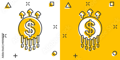 Growth arrow icon in comic style. Revenue cartoon vector illustration on white isolated background. Increase splash effect business concept.