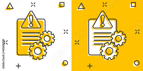 Document error icon in comic style. Broken report cartoon vector illustration on white isolated background. Damaged splash effect business concept.