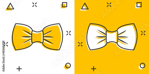 Tie bow icon in comic style. Bowtie cartoon vector illustration on white isolated background. Butterfly splash effect business concept.