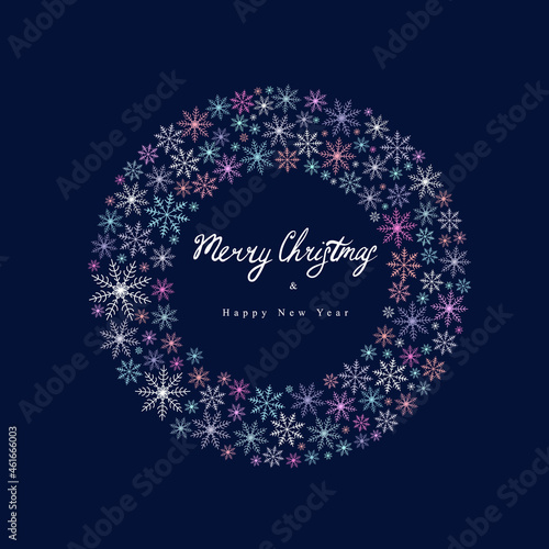 A postcard with a ring of snowflakes with the inscription Merry Christmas. Vector illustration on a white background