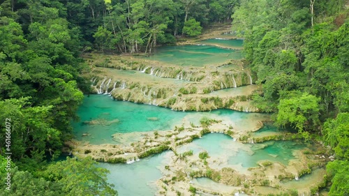 An aerial 4K footage of the beautiful beautiful Semuc Champey Pool in Guatemala
