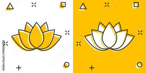 Lotus icon in comic style. Flower leaf cartoon vector illustration on white isolated background. Blossom plant splash effect business concept.